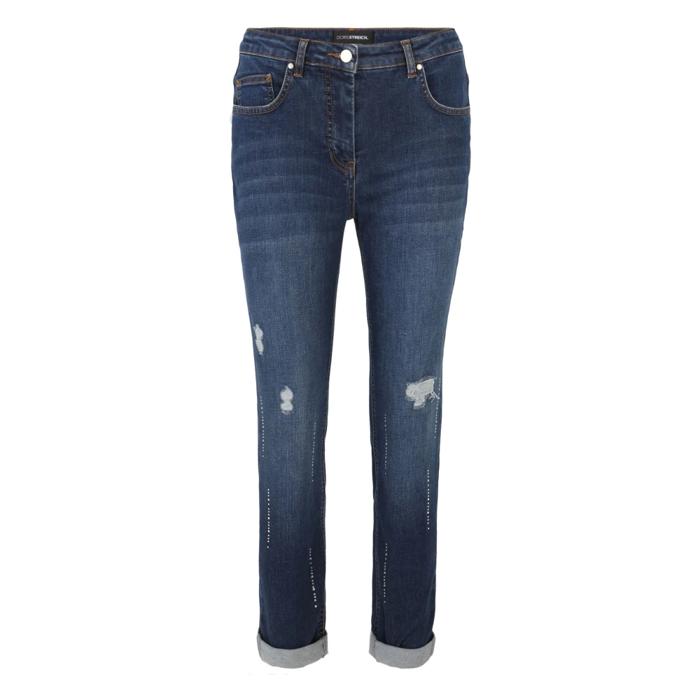 Doris S Slim-Fit Jeans met Vintage Details Blue Dames