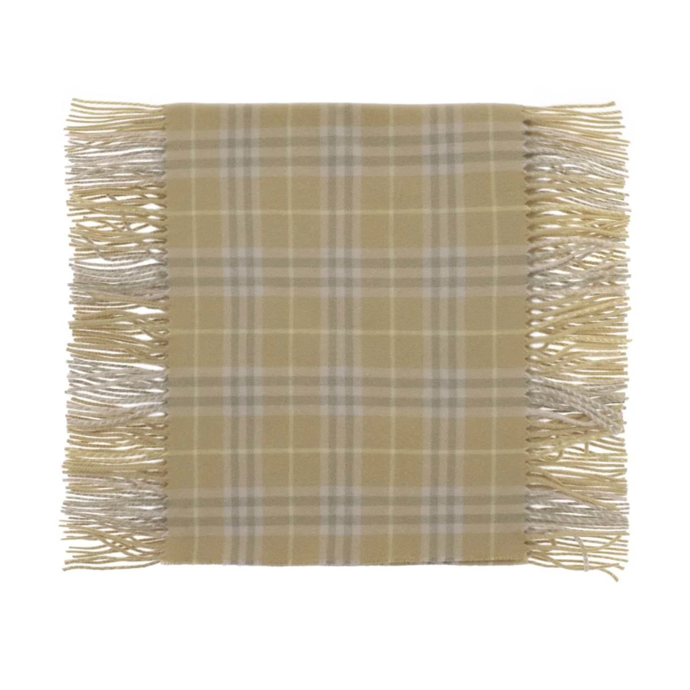 Burberry Check Cashmere Halsduk med Fransar Beige, Dam