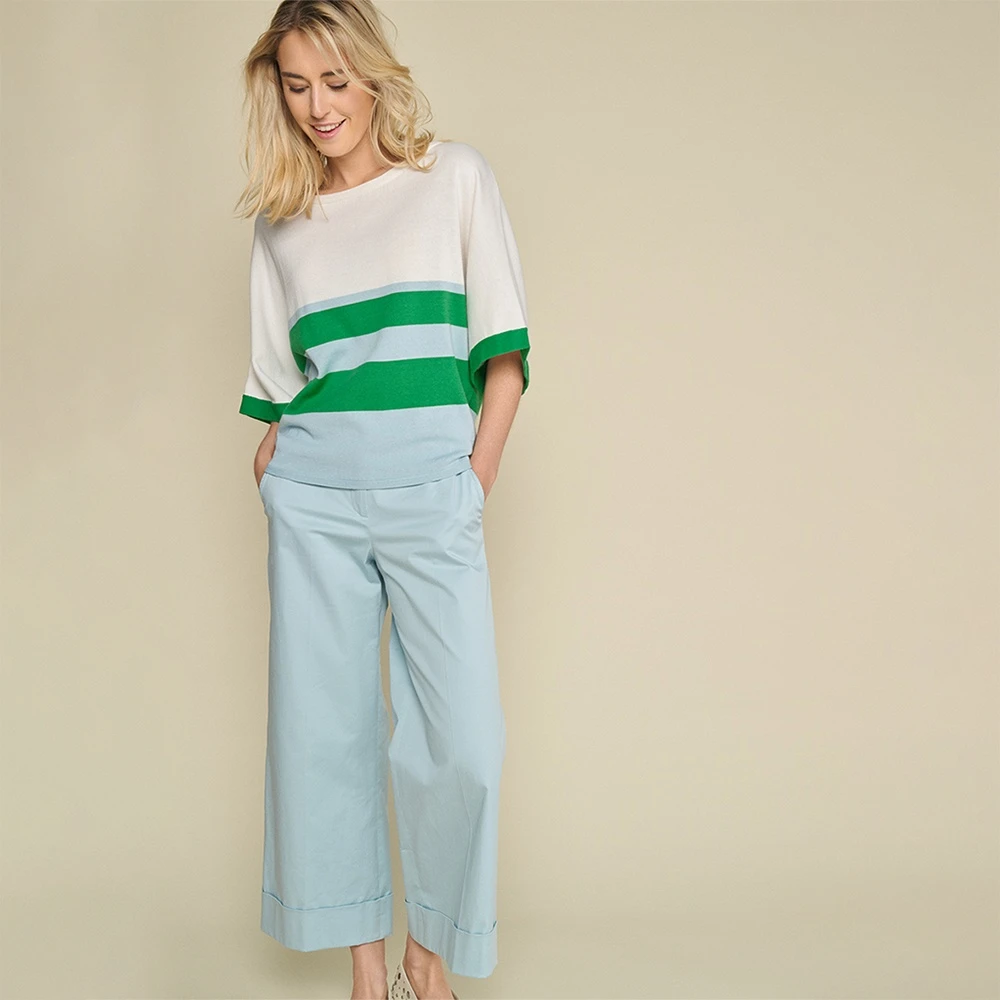 Marie Méro Moderne Wijde Pijp Katoenen Broek Blue Dames