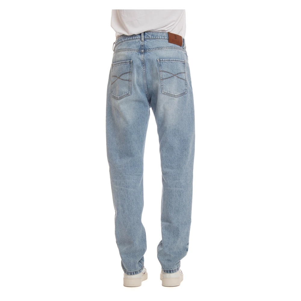 BRUNELLO CUCINELLI Katoenen Jeans Leren Label Blue Heren