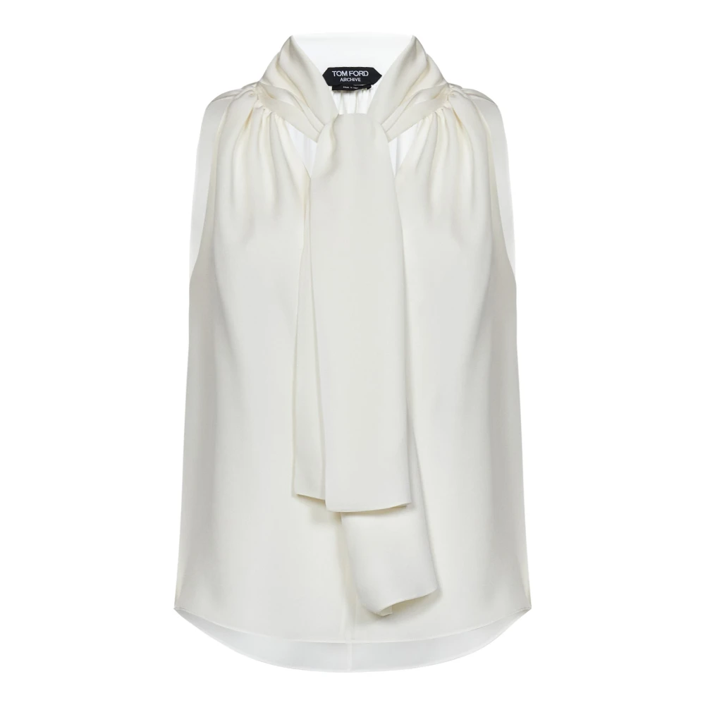 Tom Ford Witte Zijden Georgette Top met Lavallire Kraag White Dames
