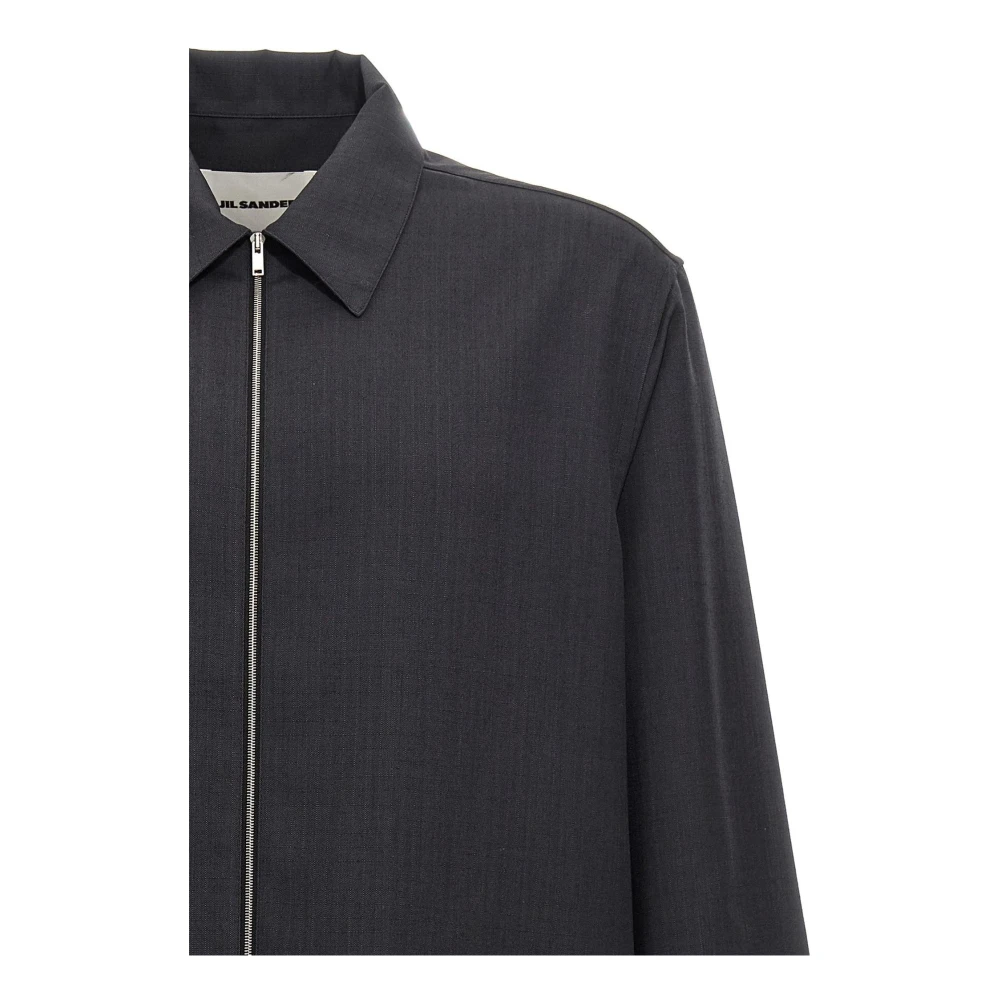 Jil Sander Grijze Wol Ripstop Overhemdjasje Gray Heren