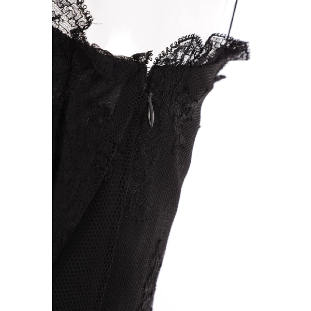 Alessandra Rich Zwarte kanten jurk met ruches en zij-inzet Black Dames
