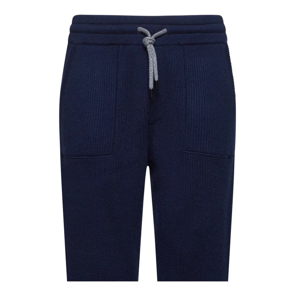 BRUNELLO CUCINELLI Blauwe Cashmere Geribbelde Broek Blue Heren