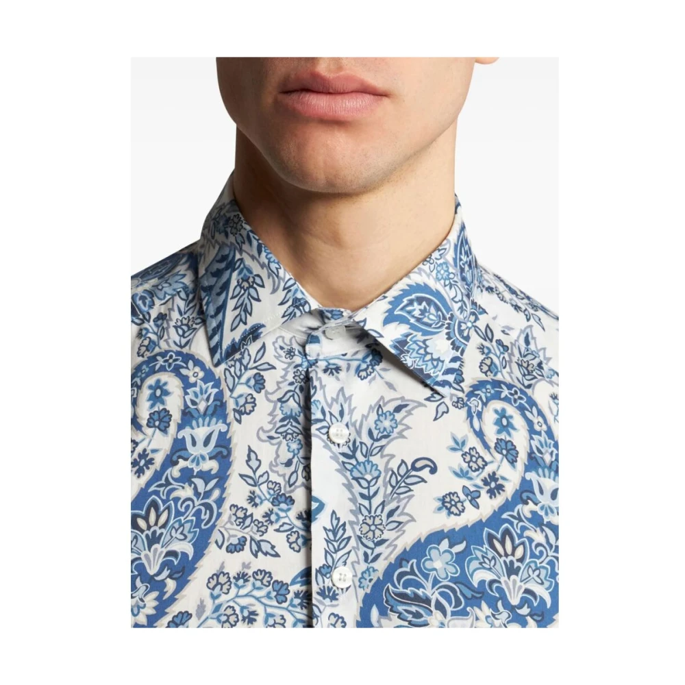 ETRO Blauwe Paisley Print Overhemd Blue Heren