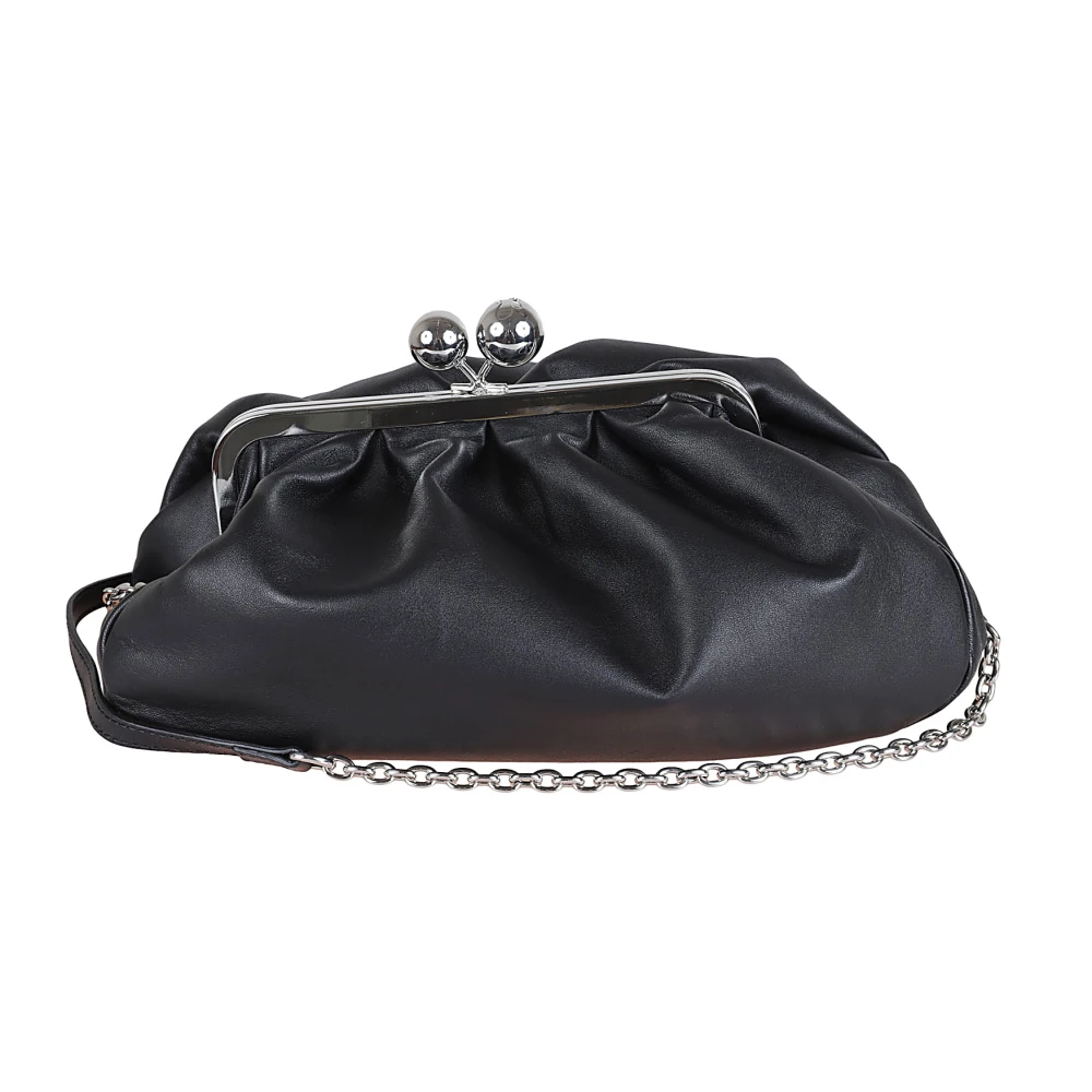 Max Mara Weekend Ivoor Leren Clutch Tas met Afneembare Kettingriem Black Dames