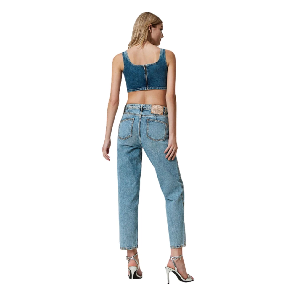 Twinset Hoge taille cropped straight cut jeans Blue Dames