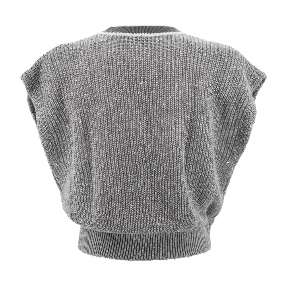 BRUNELLO CUCINELLI Grijze Linen Blend Sequin Sweater Gray Dames