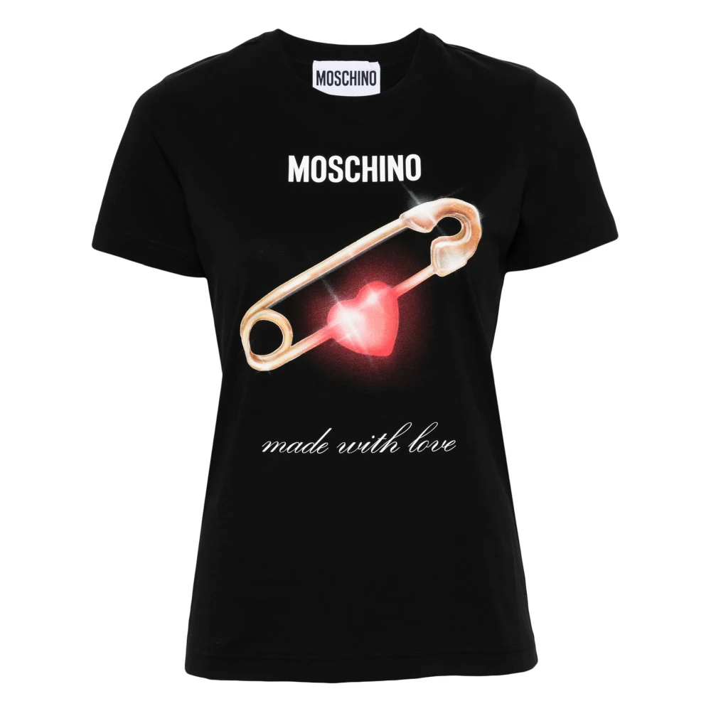Moschino Zwart Logo Print Crewneck T-shirt Black Dames