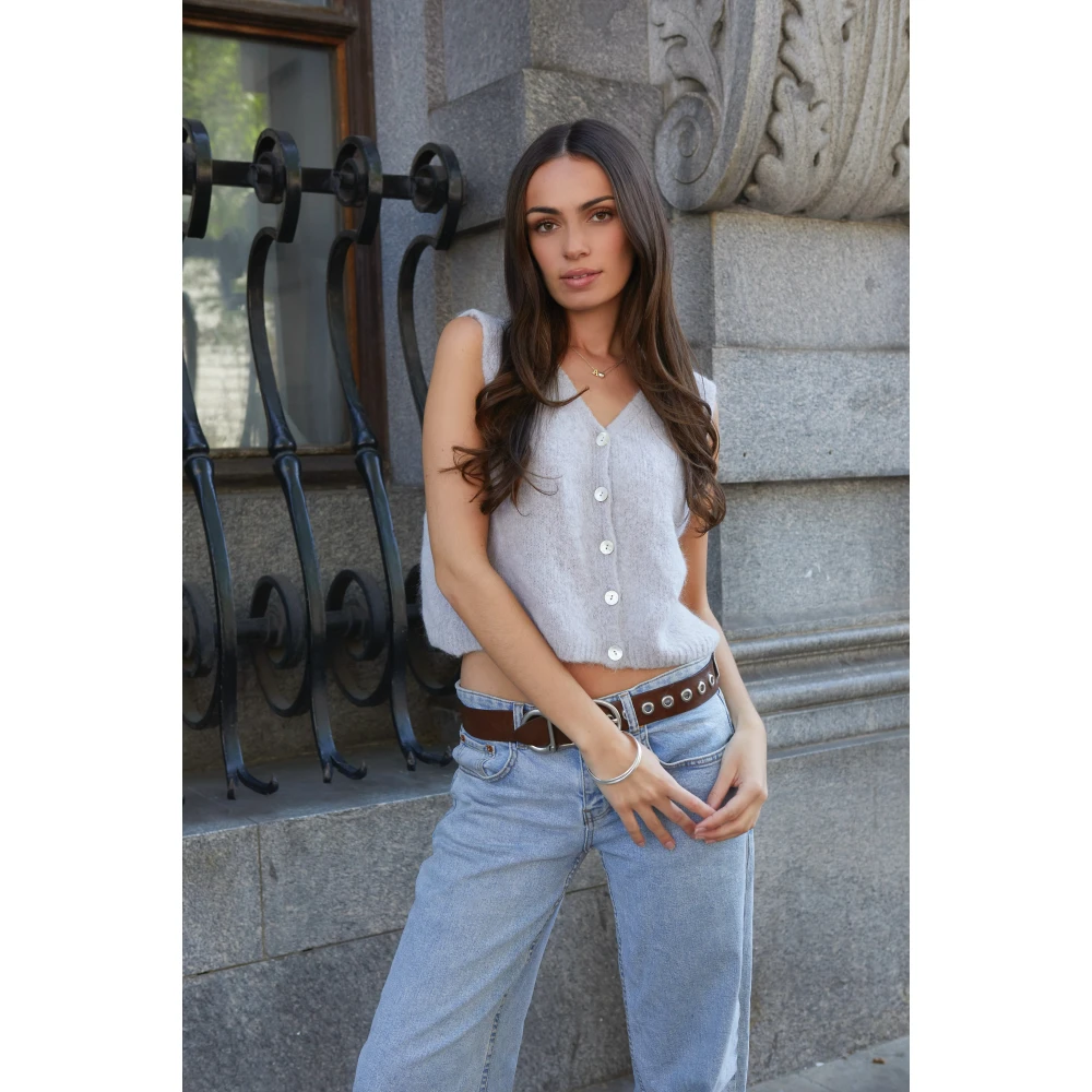 American Dreams Lichtgrijze Alpaca Wol Vest Gray Dames
