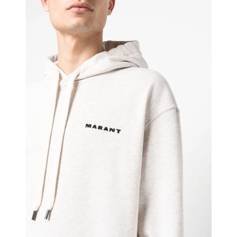 Isabel marant Geborduurde Logo Hoodie Ecru Sweatshirt White Heren