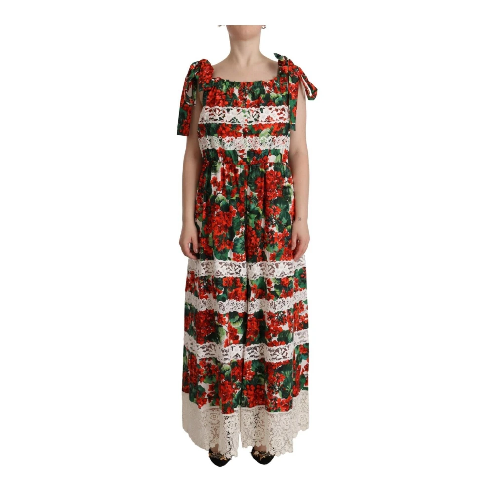 Dolce & Gabbana Women's Multicolor Geranium Print Lace Long Maxi Dress