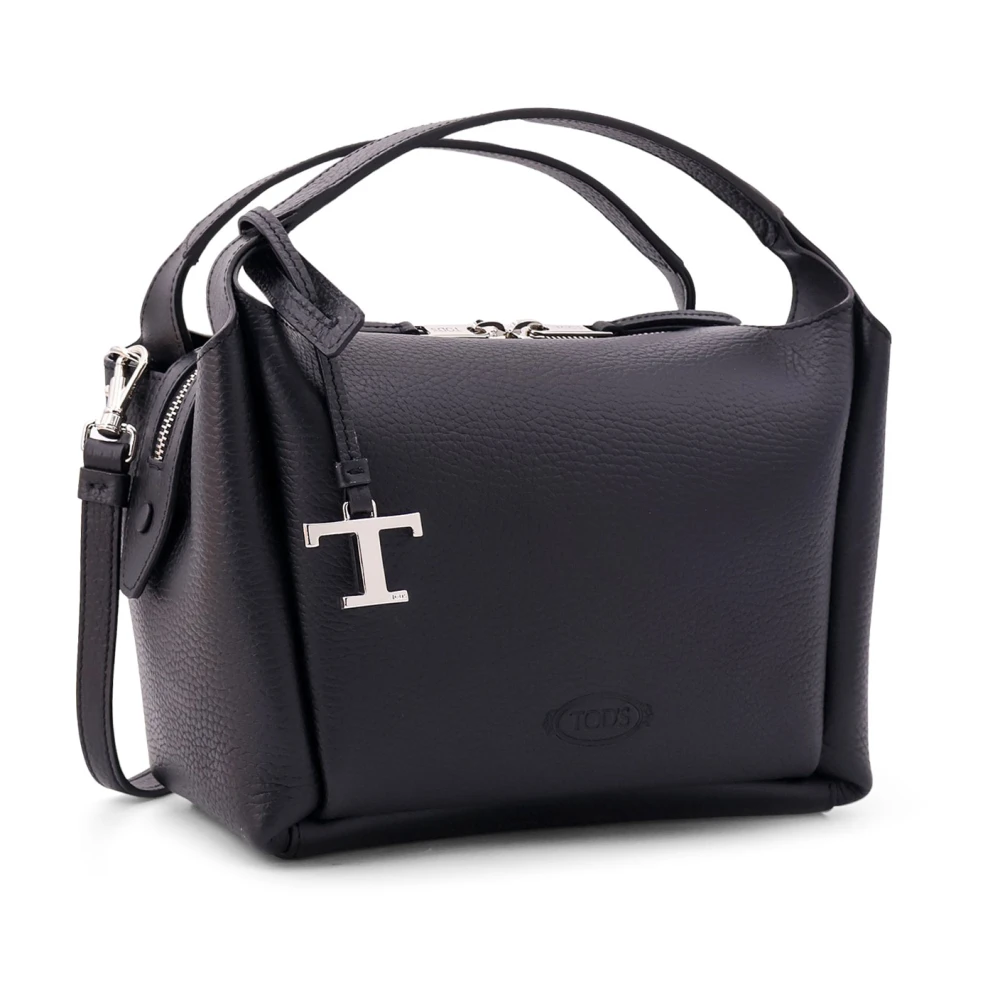 TOD'S Leren handtas met gegraveerd logo Black Dames