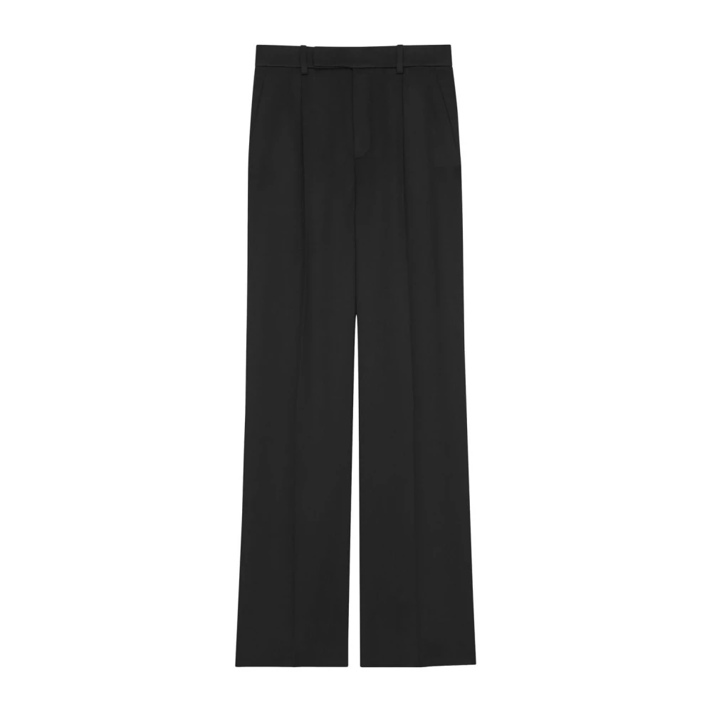 Saint Laurent Women's Black Pleat-Detailing Silk Trousers