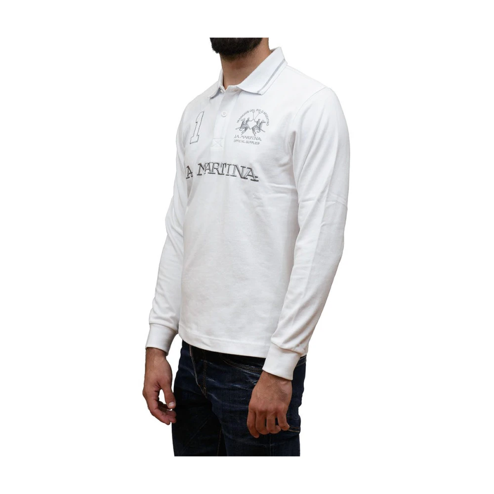LA MARTINA Wit poloshirt met lange mouwen en zilveren logo White Heren