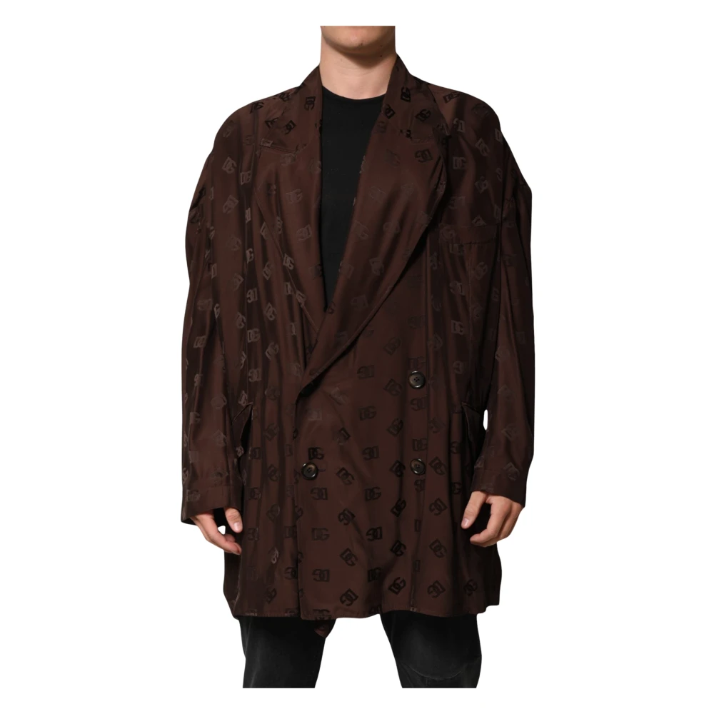 Dolce & Gabbana Men's Brown Logo Monogram Coat Jacket - Double-Breasted Coats - L - Coats