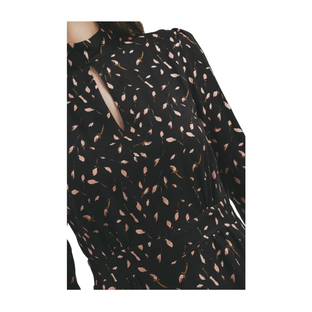 Mar De Margaritas Bloemige Dolcevita Jurk in Crêpe Black Dames