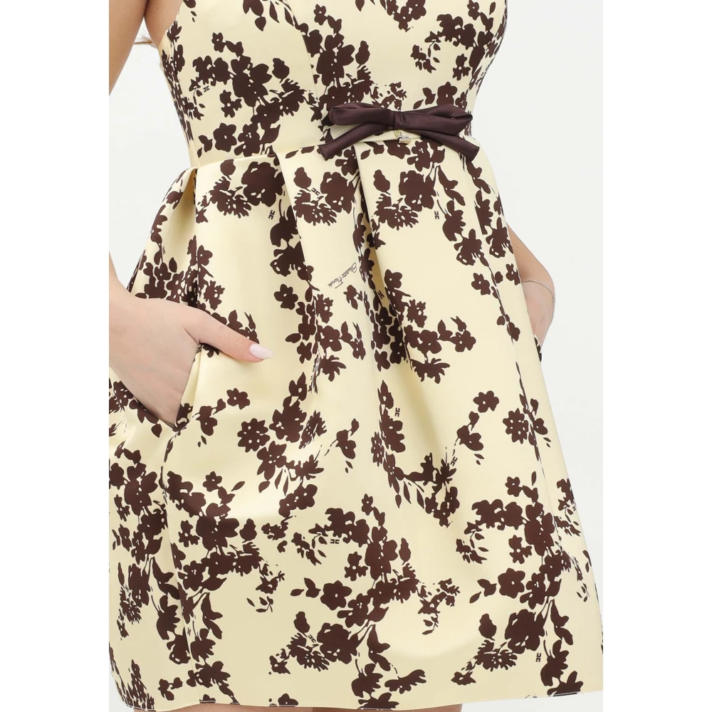 Elisabetta Franchi Gele Bloemen Korte Jurk met Balconette Halslijn Multicolor Dames