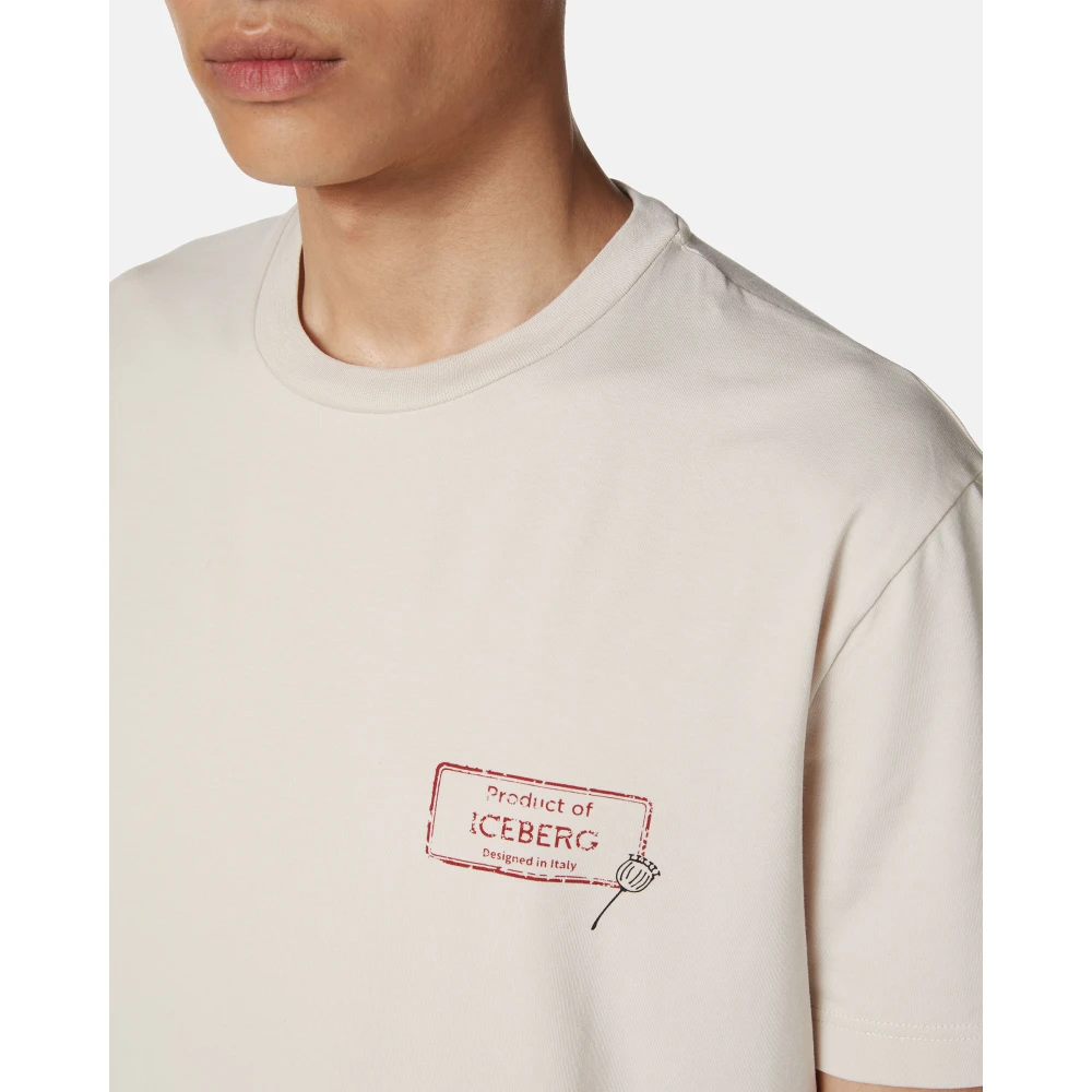 Iceberg Slim-fit poederkleurig stretch katoenen T-shirt met Poppy-print Beige Heren