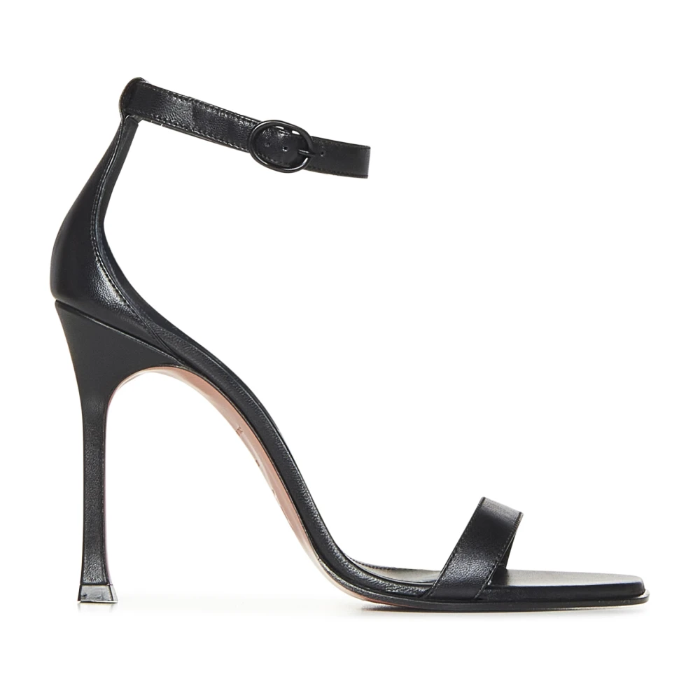 Amina Muaddi Women's Black Leather Sandals With Metal Buckle