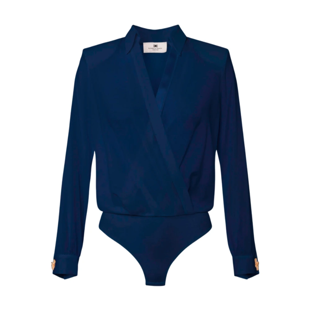 Elisabetta Franchi Georgette Jacquard Lettering Cross-Neck Shirt Blue Dames