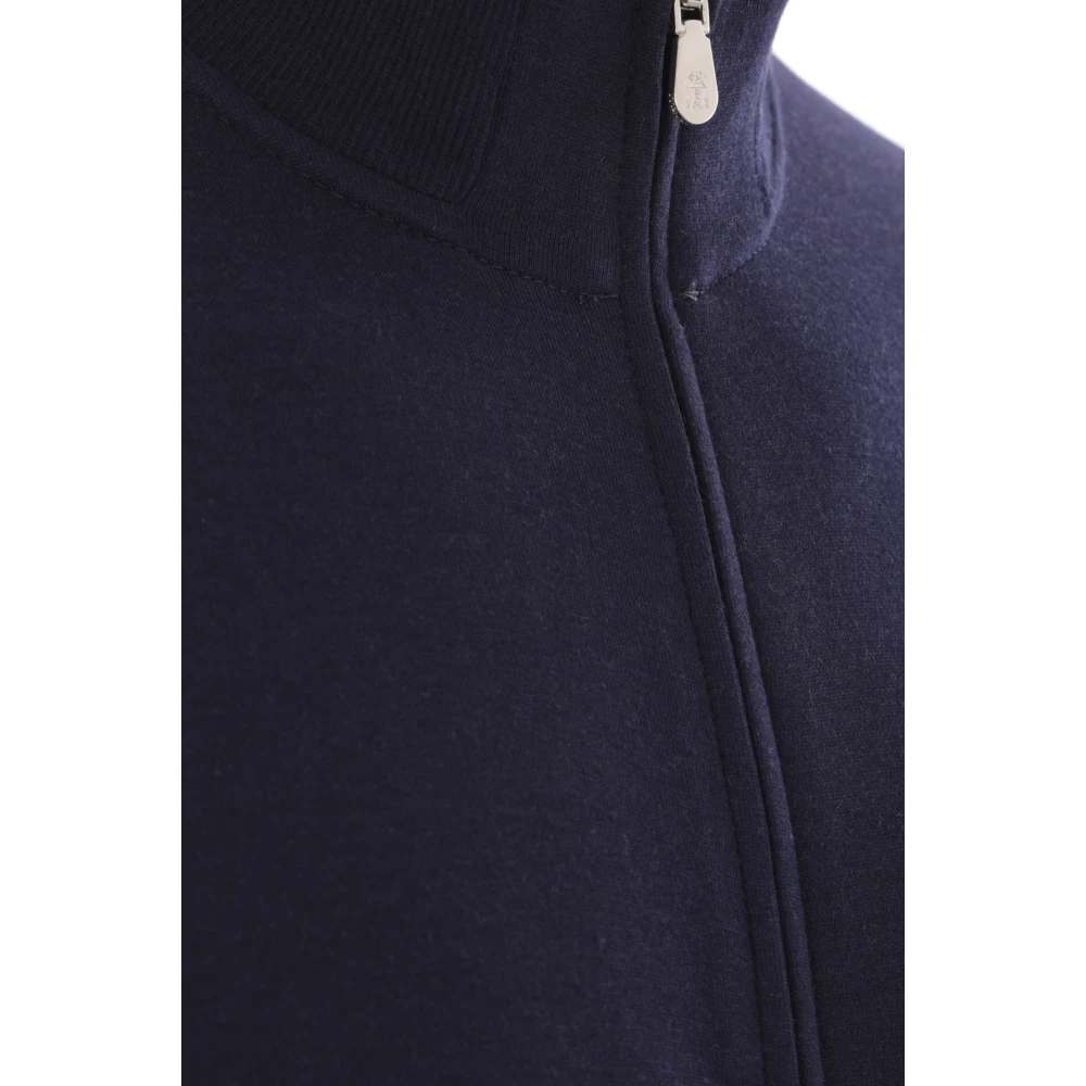 BRUNELLO CUCINELLI Blauwe Trui met Rits en Zakken Blue Heren