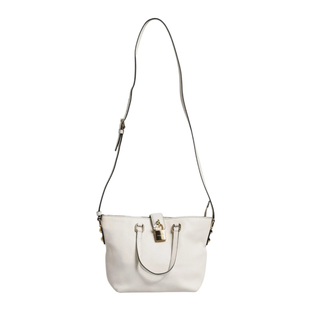 Dolce & Gabbana Witte leren Crossbody tas met goudkleurige accenten White Dames