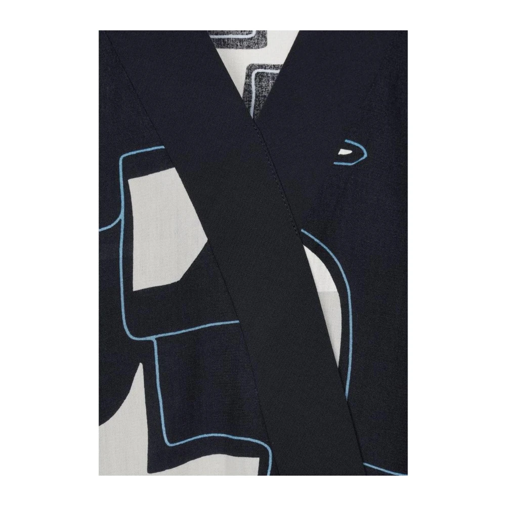 Street One Abstract Print Wrap Blouse Lange Mouw Blue Dames