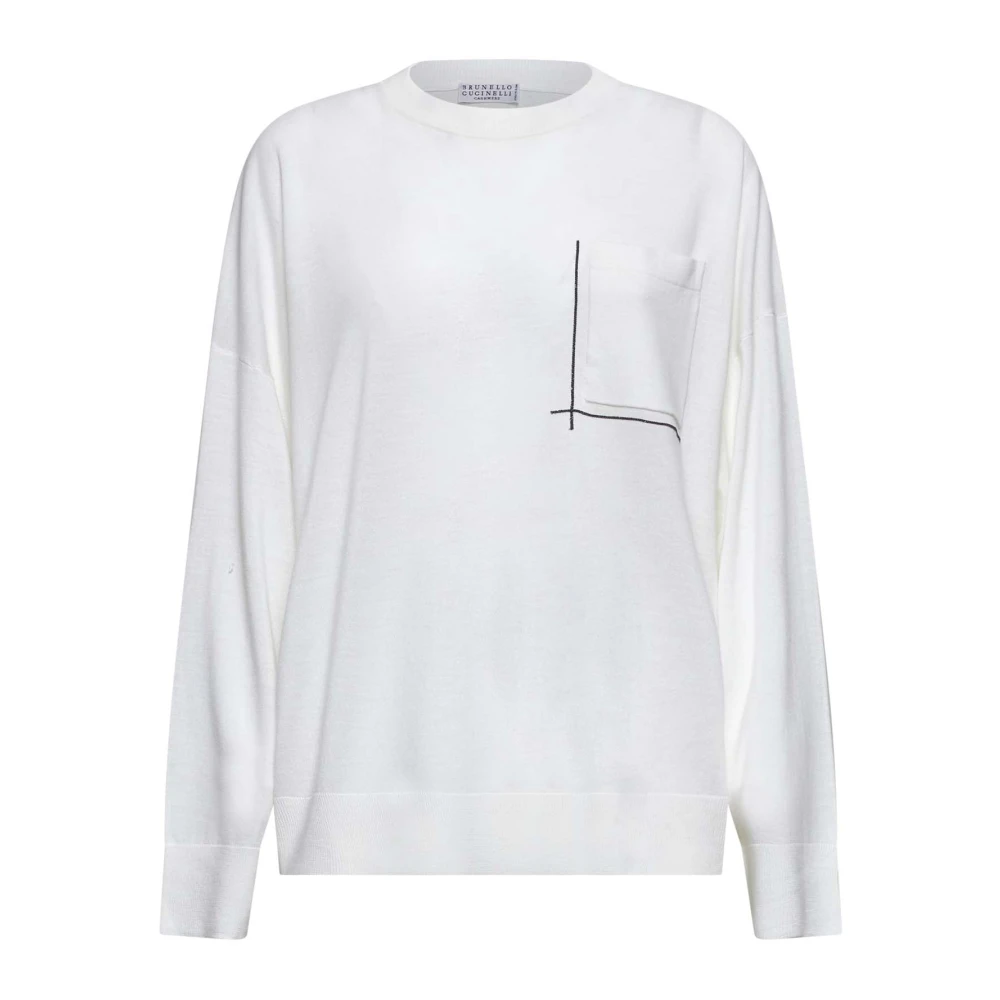 BRUNELLO CUCINELLI Witte Trui met Glanzend Zakdetail White Dames