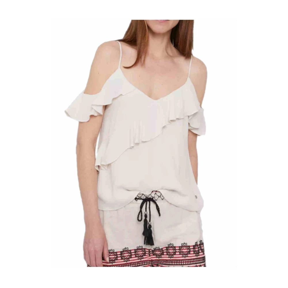 Pepe Jeans Women's Beige Sleeveless Tops