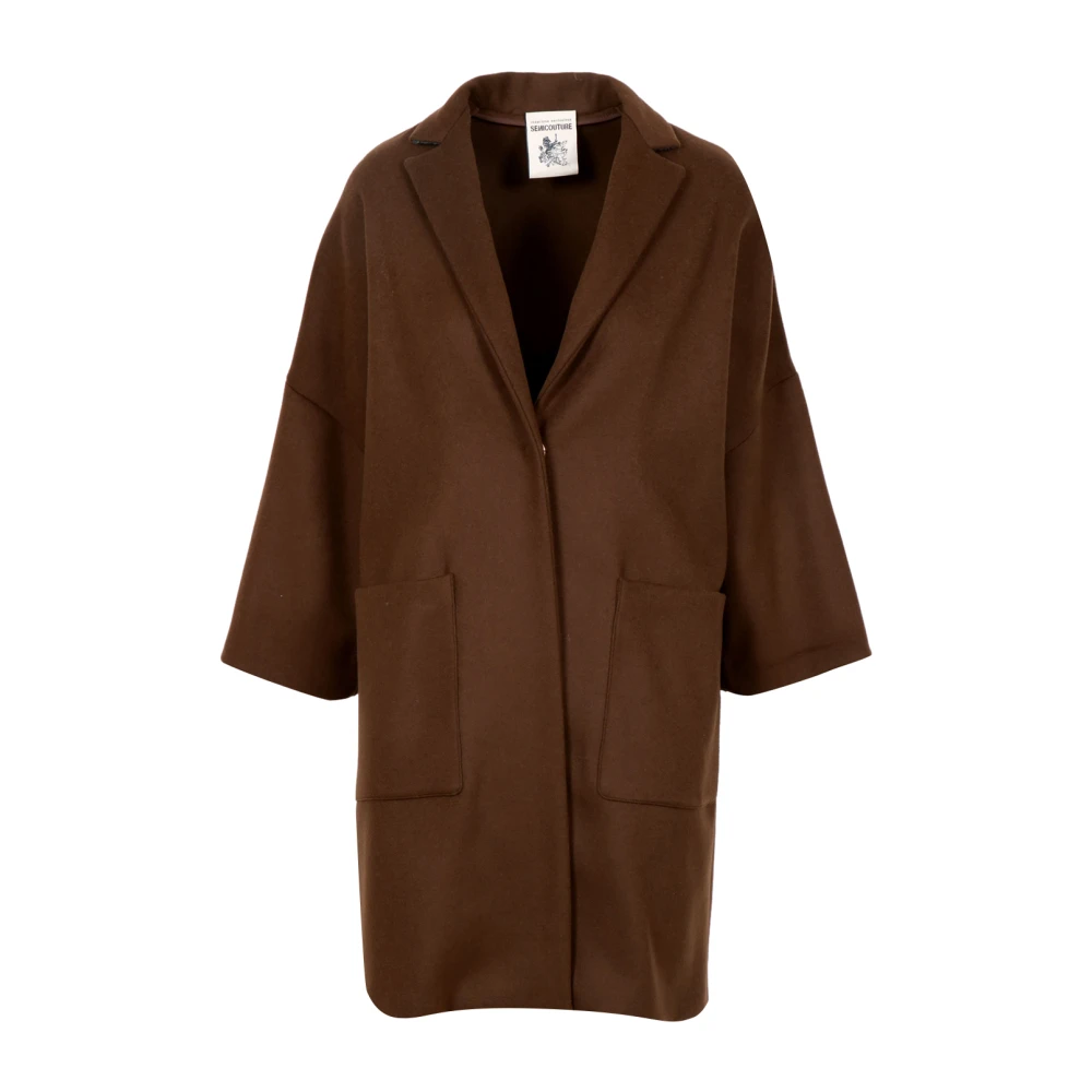 Semicouture Vrouw Bruin Jassen Dames, M, Wol, Double Wool Cloth Coat