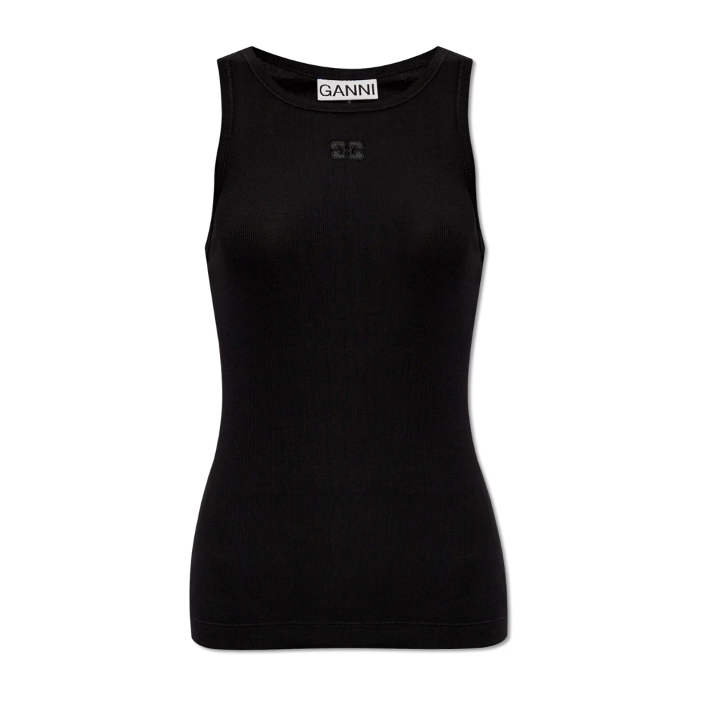 Ganni Logo-geborduurd top Black Dames