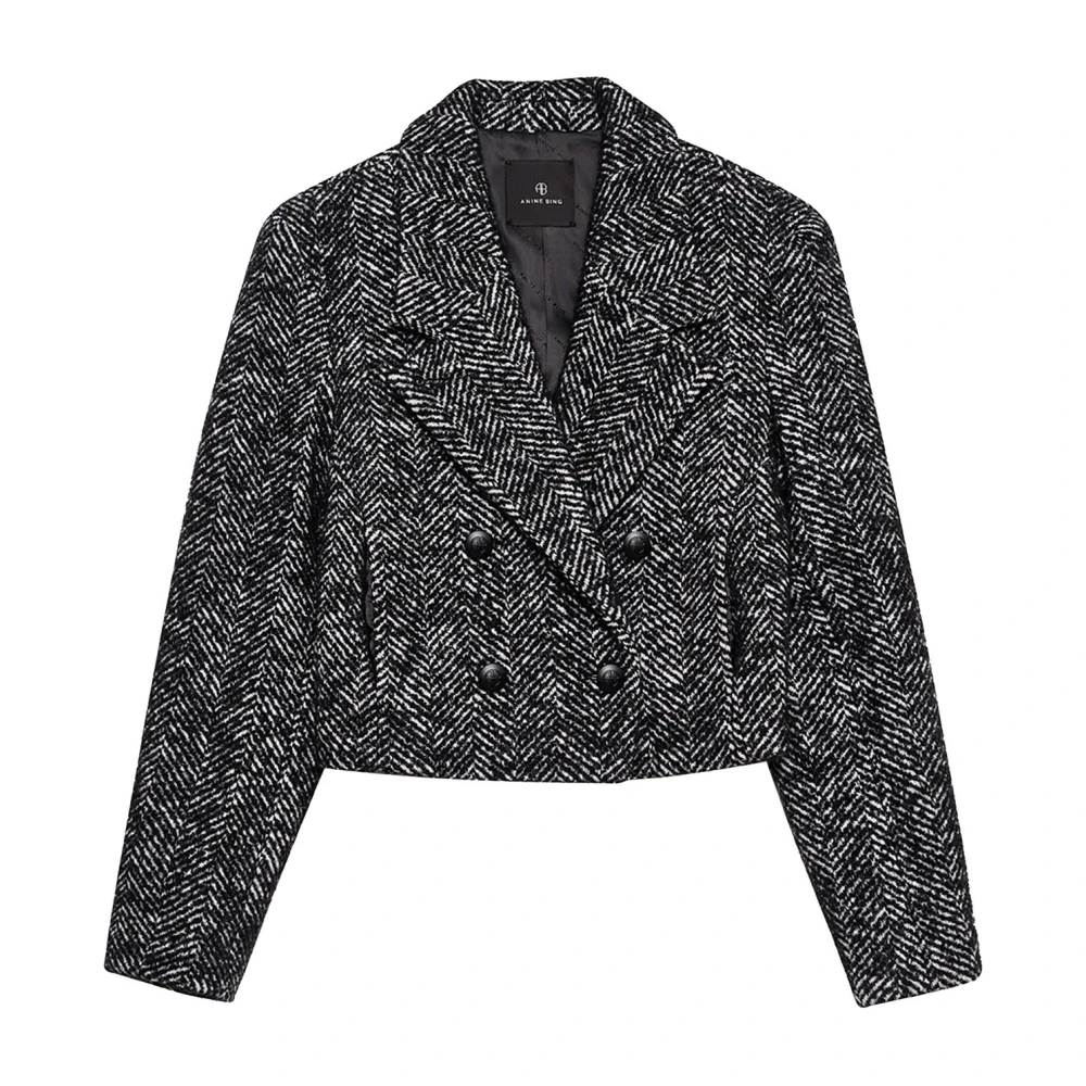 Anine Bing Vienna Blazer Zwart Wit Check Black Dames