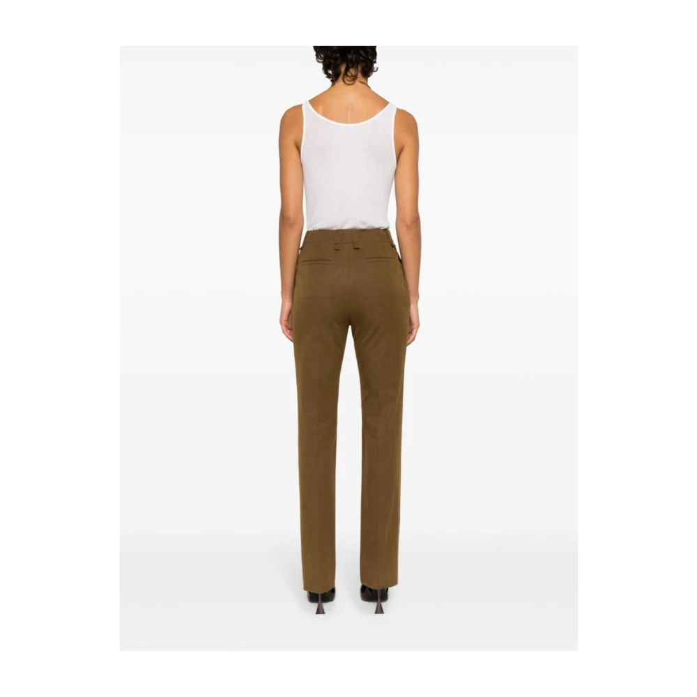 Saint Laurent Straight Leg Cotton Twill Trousers Brown Dames