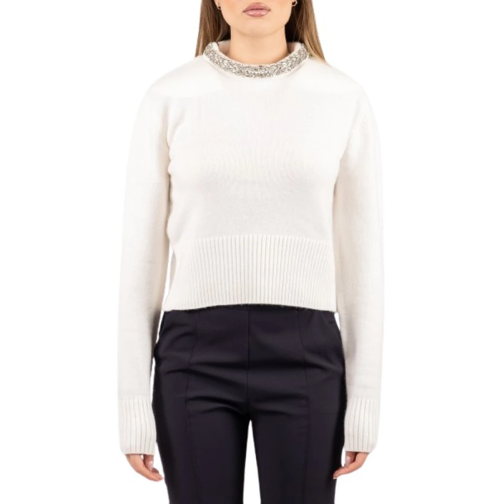 Pinko , Round-Neck Knitwear, Female, White, L, Berlino