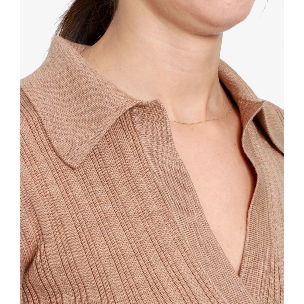 Erika Cavallini Bruine Wollen Trui met V-hals Brown Dames