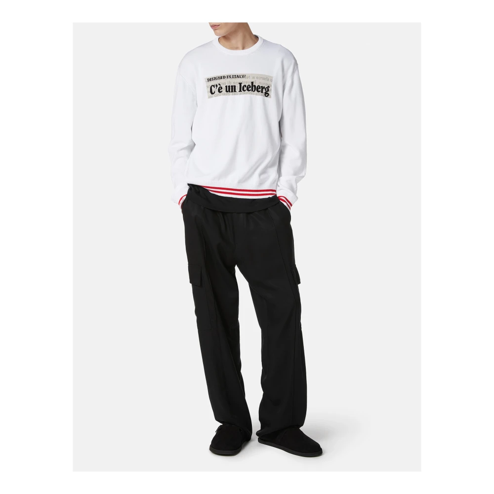 Iceberg Witte ronde hals katoenen trui met jacquard graphics White Heren