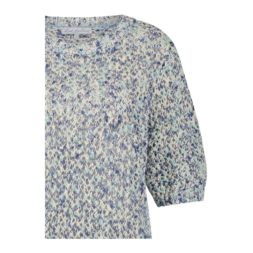 Red Button Blauwe Melange Gebreide Top met Pofmouwen Blue Dames