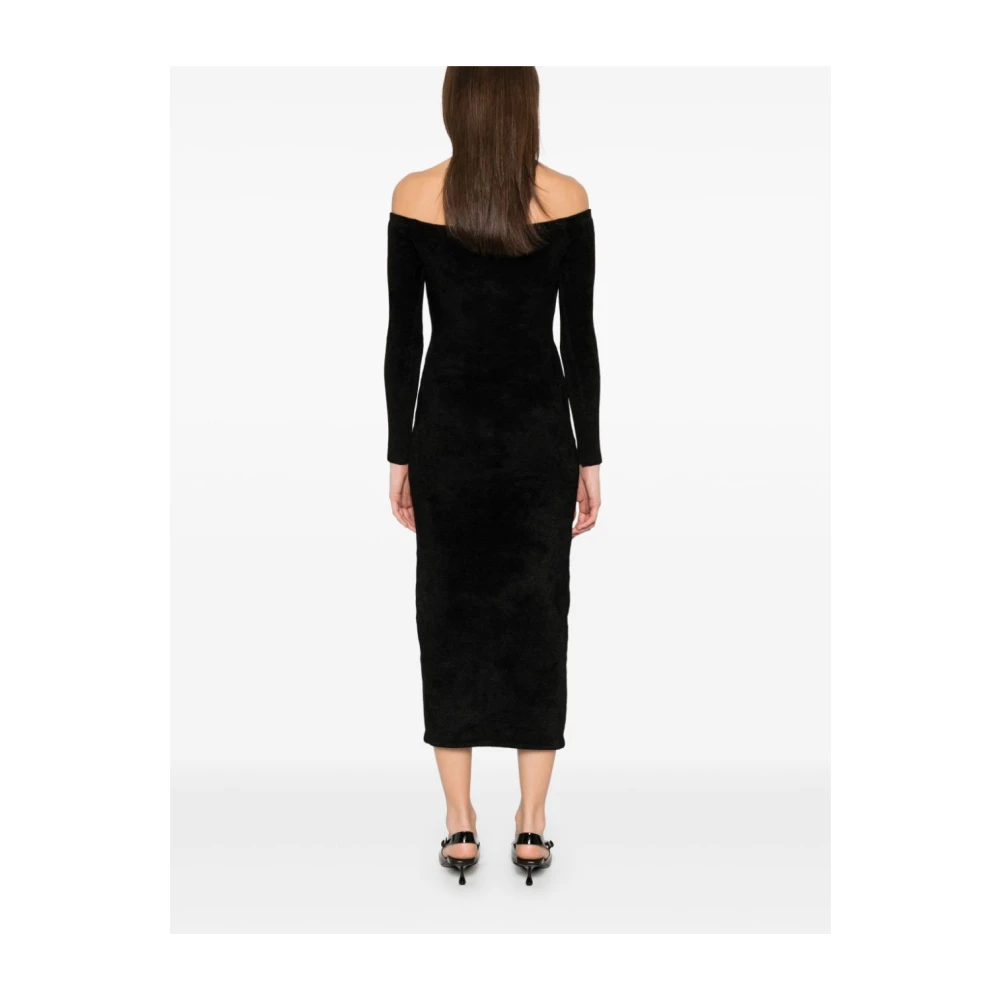 Self Portrait Zwarte Off-Shoulder Jurk met Zakken Black Dames