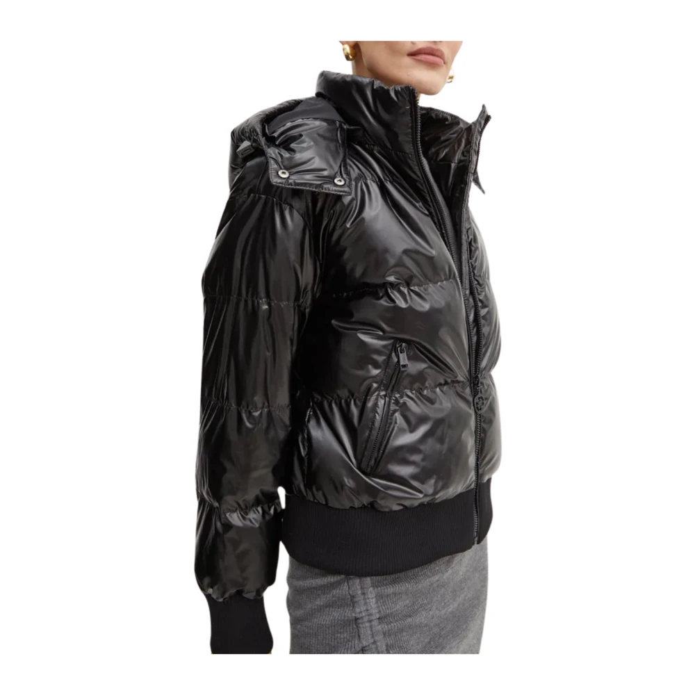 Guess Metallic Hoodie Puffer Jas Black Dames