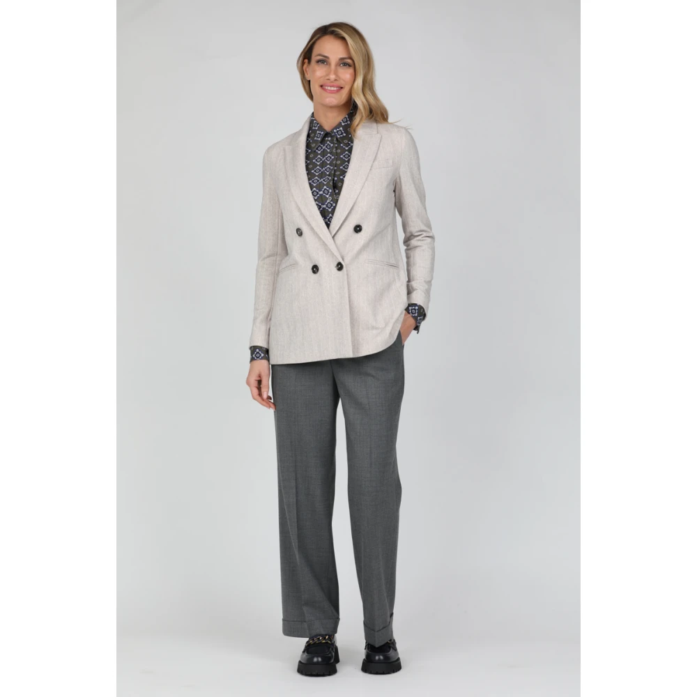 Circolo 1901 Dubbelrijige Geruite Stoffen Jas Beige Dames
