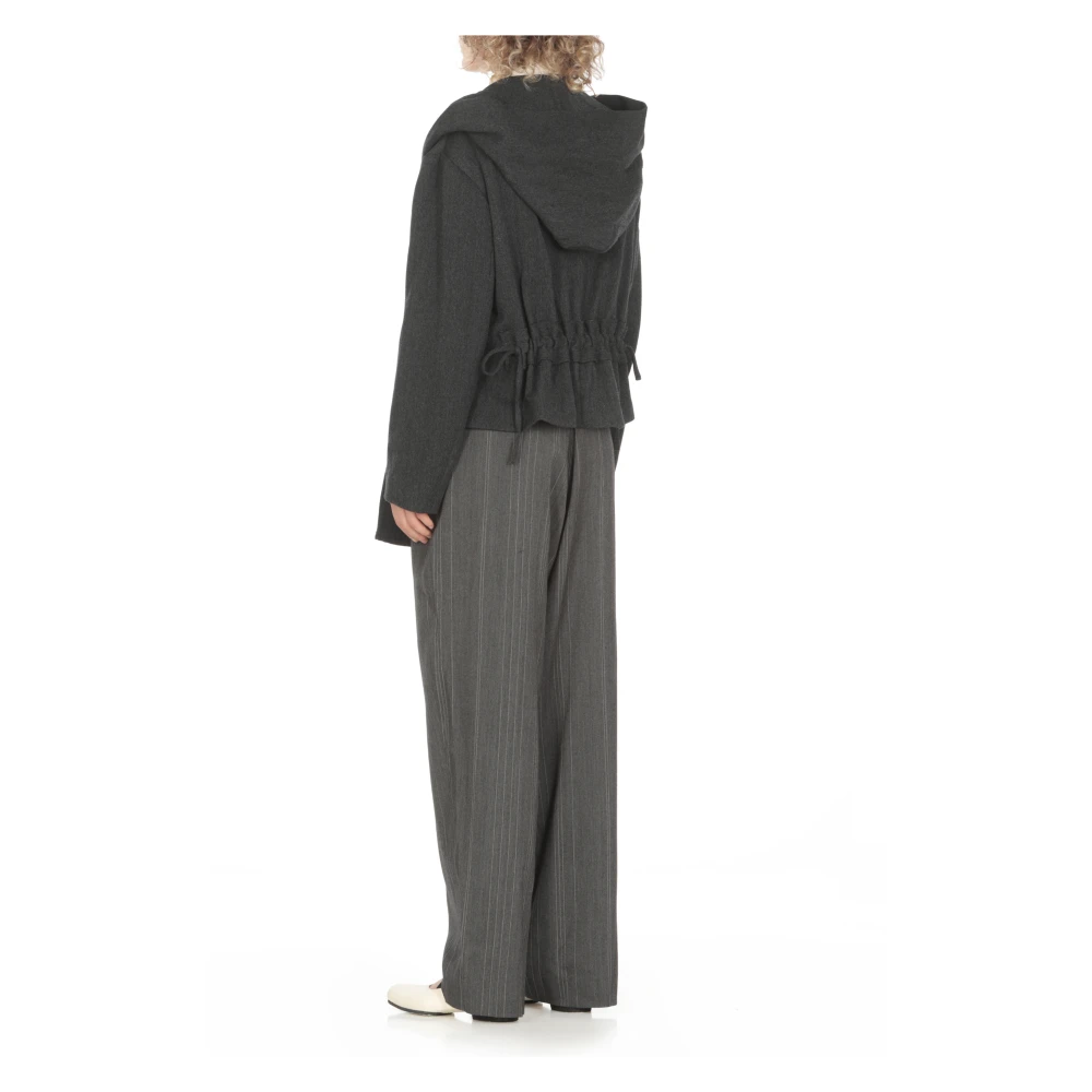 Y-3 Grijze wollen jas met capuchon en ruche Gray Dames