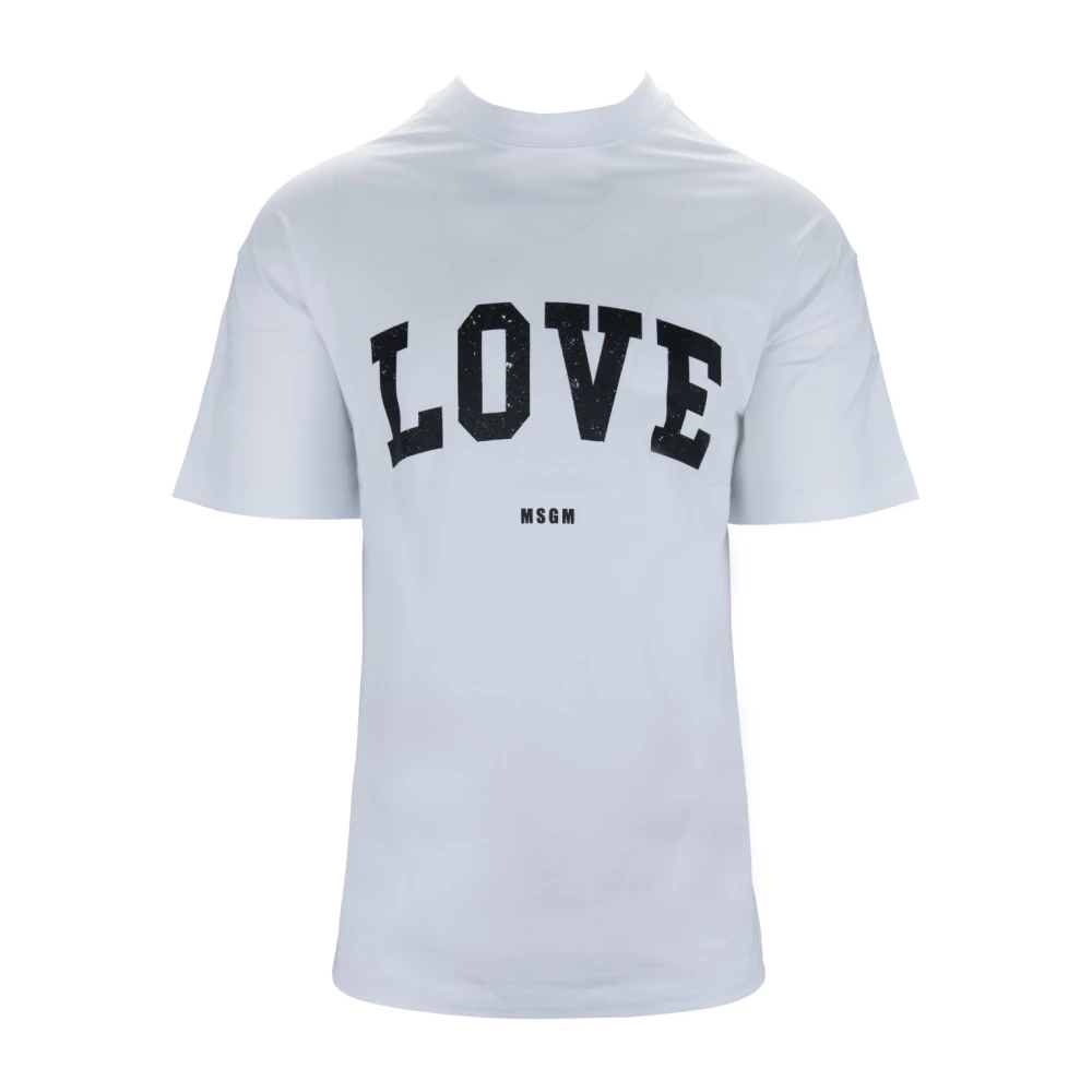 Msgm Liefde Print Katoenen T-shirt White Heren