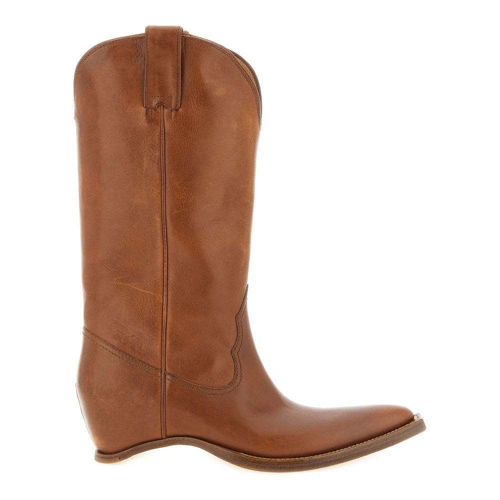 Maison Margiela Women's Brown Heel-Less Vintage-Effect Leather Boots