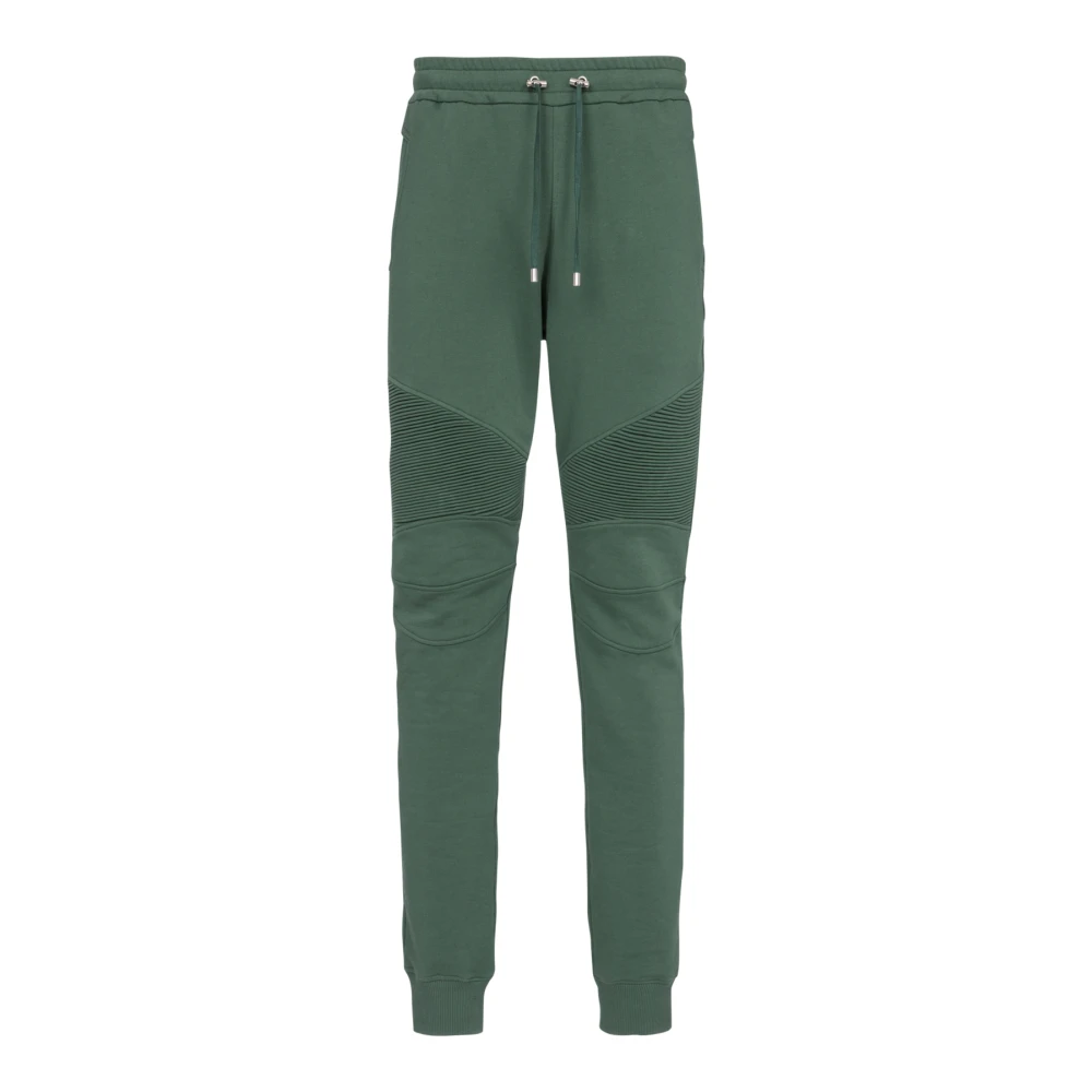 Balmain Men's Green Cotton Sweatpants With Flocked Paris Logo