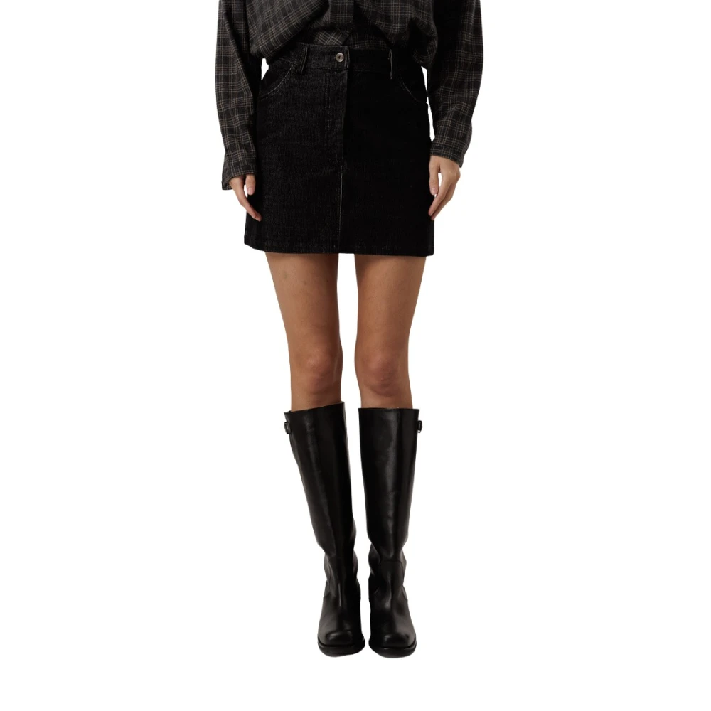 By-Bar Corduroy Rokje met knoopsluiting Black Dames