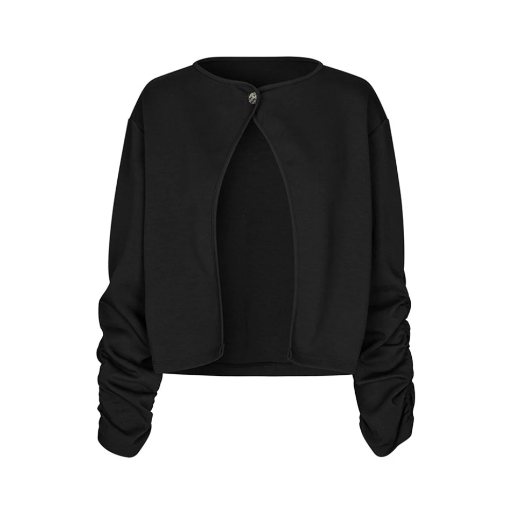 MbyM Zwarte Jersey Vest Top met Geplooide Mouwen Black Dames