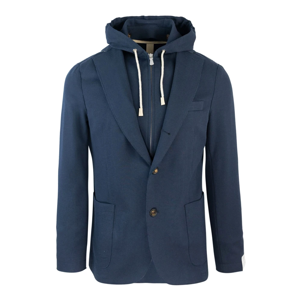 Eleventy Blauwe hoodiejas met verstelbaar trekkoord Blue Heren