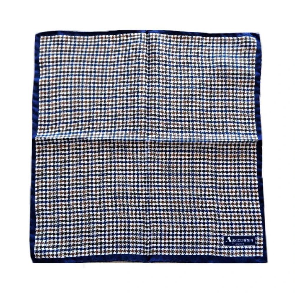 Aquascutum Blue Silk Scarves, Female, One Size, Vicuna Check Pocket Handkerchief