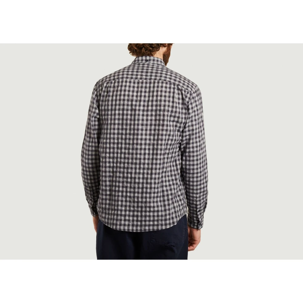 YMC You Must Create Navyblauw geruite katoenen overhemd Blue Heren